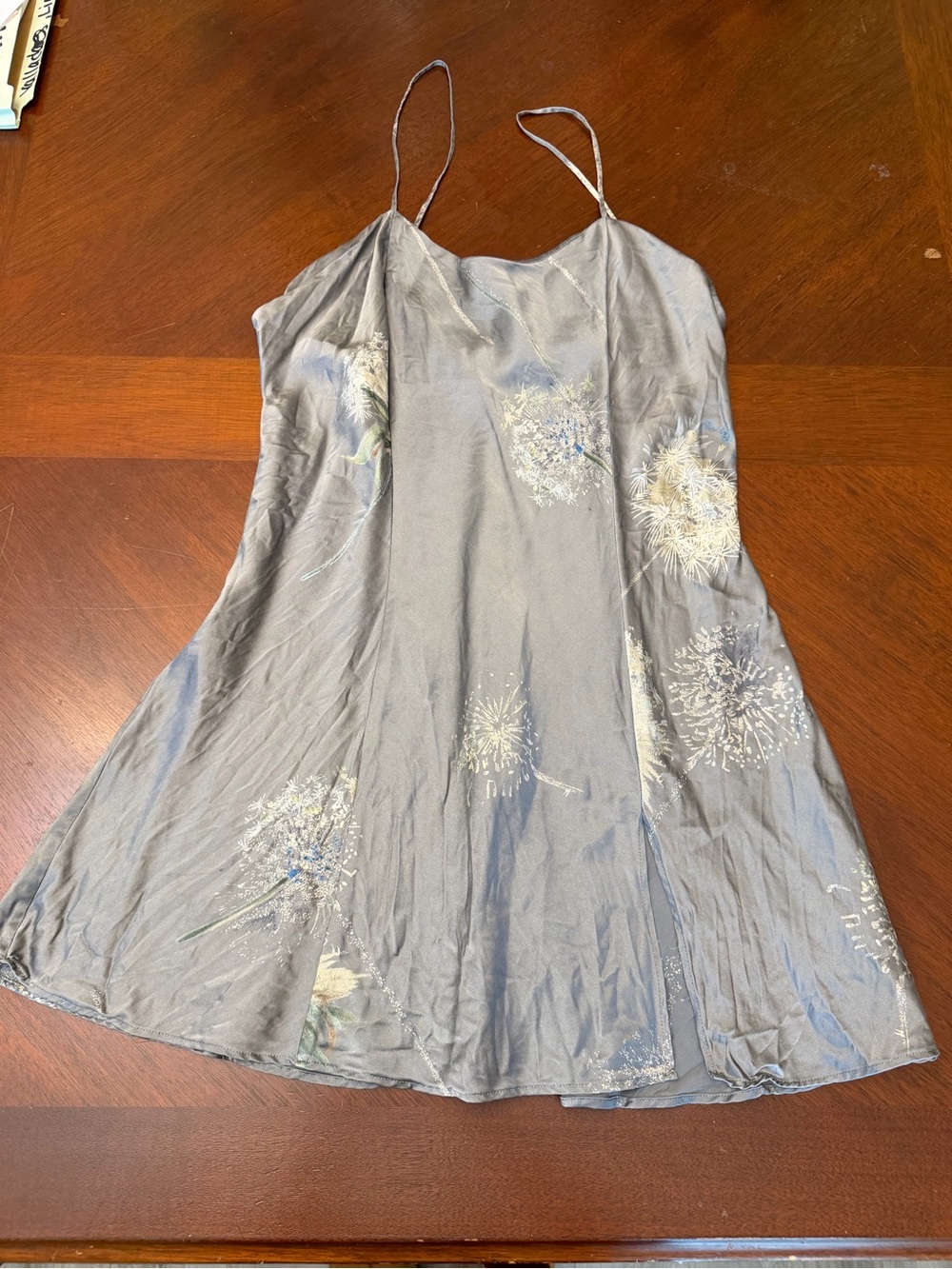 Victoria's Secret Dusty Blue Satin Slip with Subtle Pale Print